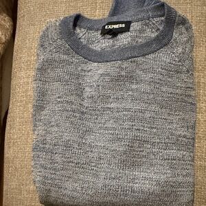 Express Men's Heathered Blue Crewneck Sweater